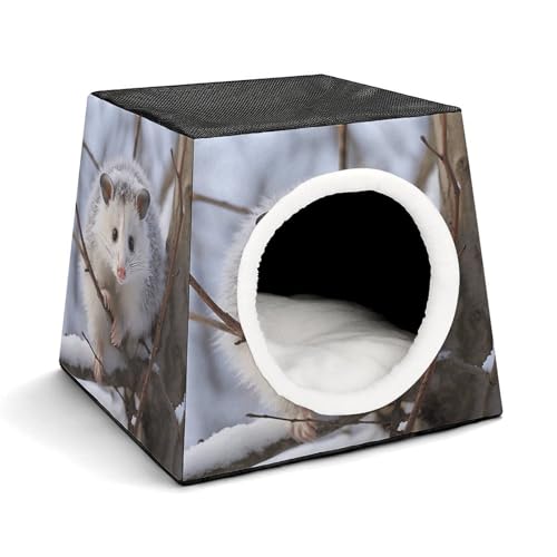 YKUDBN Cozy Capsule Pet Nest for Small Cats and Dogs, Opossum in Snow Print Portable Pet Nest Small Pet Nest Capsule Design Pet Nest Small Animal Nest von YKUDBN