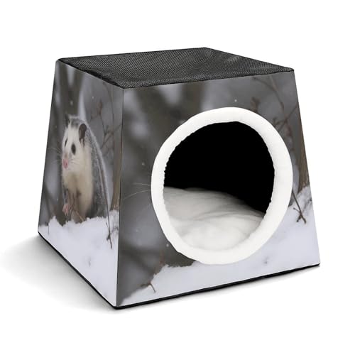 YKUDBN Cozy Capsule Pet Nest for Small Cats and Dogs, Opossum in Snow Print Portable Pet Nest Small Pet Nest Capsule Design Pet Nest Small Animal Nest von YKUDBN