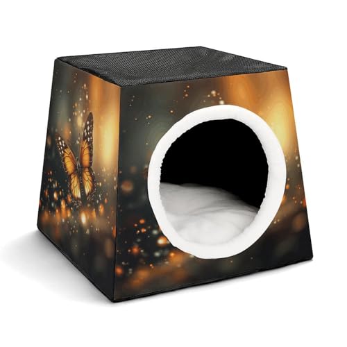 YKUDBN Cozy Capsule Pet Nest for Small Cats and Dogs, Orange Butterfly Print Portable Pet Nest Small Pet Nest Capsule Design Pet Nest Small Animal Nest von YKUDBN