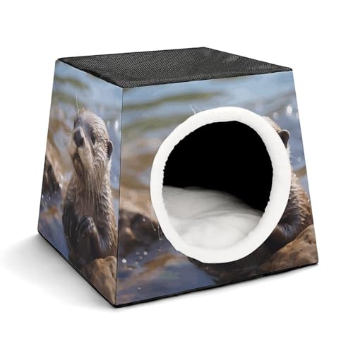 YKUDBN Cozy Capsule Pet Nest for Small Cats and Dogs, Otter Playing in The Water Print Portable Pet Nest Small Pet Nest Capsule Design Pet Nest Small Animal Nest von YKUDBN