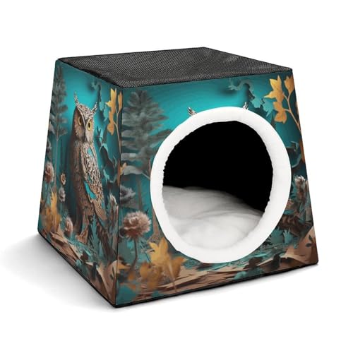 YKUDBN Cozy Capsule Pet Nest for Small Cats and Dogs, Owl Print Portable Pet Nest Small Pet Nest Capsule Design Pet Nest Small Animal Nest von YKUDBN