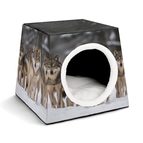 YKUDBN Cozy Capsule Pet Nest for Small Cats and Dogs, Pack of Wölves Print Portable Pet Nest Small Pet Nest Capsule Design Pet Nest Small Animal Nest von YKUDBN