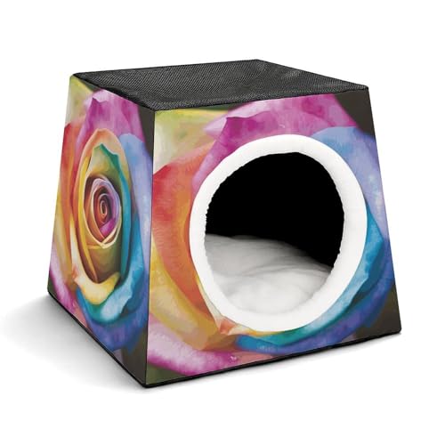 YKUDBN Cozy Capsule Pet Nest for Small Cats and Dogs, Rainbow Rose Flower Print Portable Pet Nest Small Pet Nest Capsule Design Pet Nest Small Animal Nest von YKUDBN