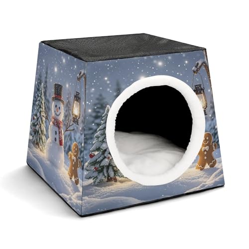 YKUDBN Cozy Capsule Pet Nest for Small Cats and Dogs, Snowman Gingerbread Print Portable Pet Nest Small Pet Nest Capsule Design Pet Nest Small Animal Nest von YKUDBN