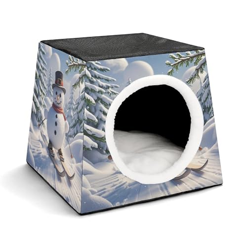 YKUDBN Cozy Capsule Pet Nest for Small Cats and Dogs, Snowman Skiing Print Portable Pet Nest Small Pet Nest Capsule Design Pet Nest Small Animal Nest von YKUDBN