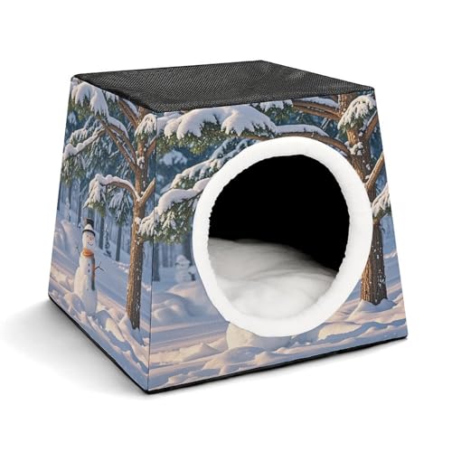 YKUDBN Cozy Capsule Pet Nest for Small Cats and Dogs, Snowman Under A Pine Tree Print Portable Pet Nest Small Pet Nest Capsule Design Pet Nest Small Animal Nest von YKUDBN