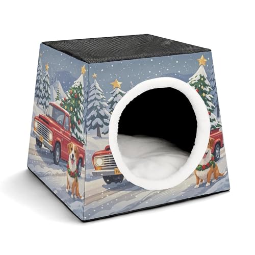 YKUDBN Cozy Capsule Pet Nest for Small Cats and Dogs, Truck Carrying Christmas Tree Print Portable Pet Nest Small Pet Nest Capsule Design Pet Nest Small Animal Nest von YKUDBN