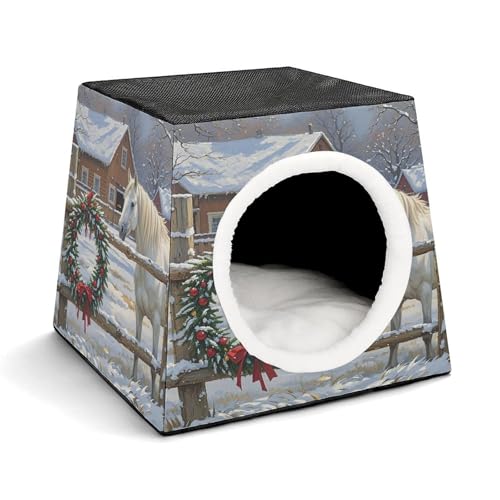 YKUDBN Cozy Capsule Pet Nest for Small Cats and Dogs, White Horse Farm Print Portable Pet Nest Small Pet Nest Capsule Design Pet Nest Small Animal Nest von YKUDBN