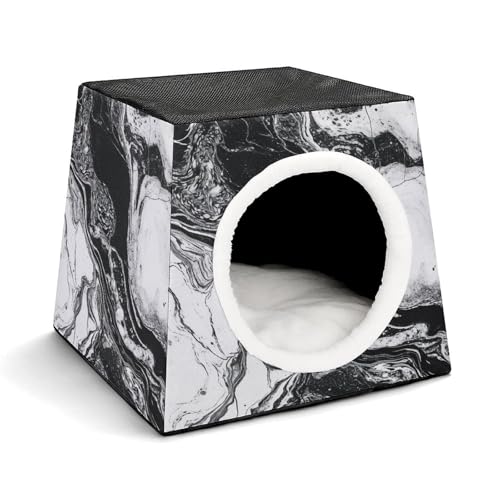 YKUDBN Cozy Capsule Pet Nest for Small Cats and Dogs, White and Black Marble Print Portable Pet Nest Small Pet Nest Capsule Design Pet Nest Small Animal Nest von YKUDBN