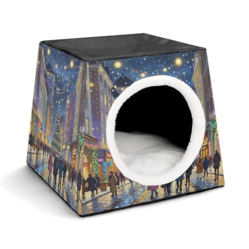 YKUDBN Cozy Capsule Pet Nest for Small Cats and Dogs, Winter City Print Portable Pet Nest Small Pet Nest Capsule Design Pet Nest Small Animal Nest von YKUDBN