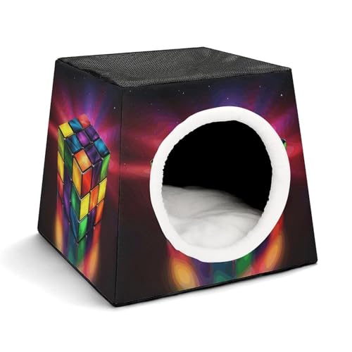 YKUDBN Gemütliche Kapsel Haustiernest für kleine Katzen und Hunde, Magic Cube ​Puzzle Druck Tragbares Haustiernest Kleines Haustiernest Kapsel-Design Haustiernest Kleintiernest von YKUDBN