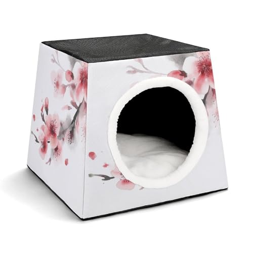 YKUDBN Gemütliches Kapsel-Haustiernest für kleine Katzen und Hunde, asiatisches Aquarell-Kirschblumen-Druck, tragbares Haustiernest, kleines Haustiernest, Kapsel-Design, Haustiernest, Kleintiernest von YKUDBN