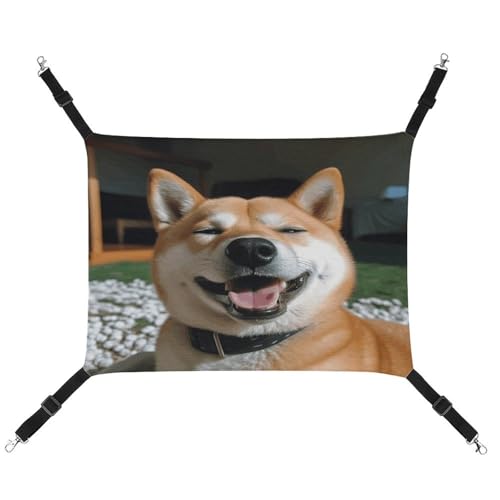 YKUDBN Tragbare Haustier-Hängematte aus Segeltuch, Shiba Inu Smile Tongue Out Print Stilvolle Haustierhängematte ideal für kleine Haustiere, atmungsaktiv, platzsparend und leicht zu reinigen von YKUDBN