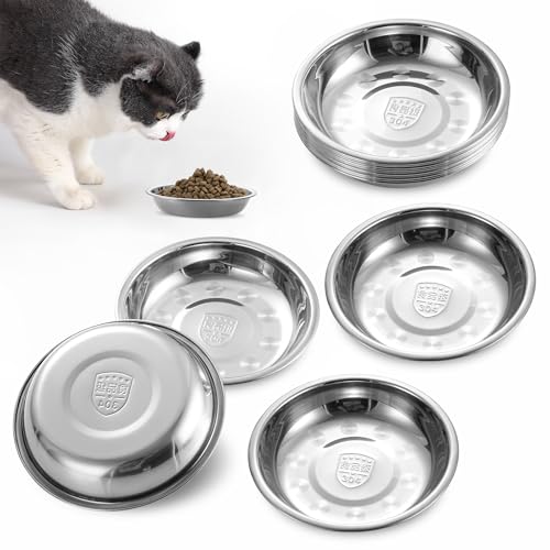 10 x Edelstahl-Katzennäpfe 15,5 cm, flacher Katzenfutterschalen, Ersatz-Schüssel, Schnurrhaar, Ermüdungsentlastung, Katzenfutter- und Wassernapf, Metall, für erhöhten Ständer, spülmaschinenfest von YLARMY