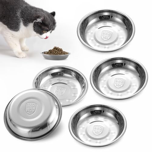 YLARMY 5 x Edelstahl-Katzennäpfe, 15,5 cm, flacher Katzenfutter-Schalen, Ersatz-Schüssel, Schnurrhaar, Ermüdungsentlastung, Katzenfutter- und Wassernapf, Metall, für erhöhten Ständer, von YLARMY