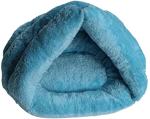 YLCJ 2 in 1 Haustier-Nest, Schlafsack-Katzen-Welpenbett-Teppiche Faltbare Höhlen-halb bedeckte Pantoffel-Form-Bett (Farbe: Blau, Größe: L 45 * 45 * 33cm) von YLCJ