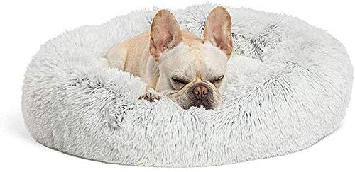 YLCJ Abnehmbarer Waschhundebett-Rundnest-Reißverschluss Komfortabler Warmer weicher Plüsch Bequem zum Schlafen Winter (Farbe: Weiß, Größe: 50 cm) von YLCJ