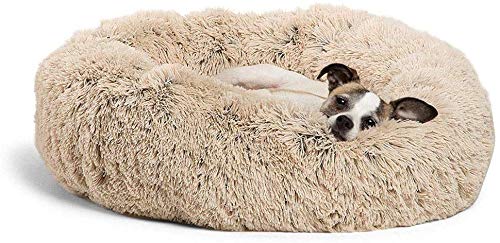 YLCJ Haustier Hund Katze Beruhigendes Bett Rundes Nest Warmer weicher Plüsch Bequem zum Schlafen Winter, Für Kleintiere (Farbe: Aprikose, Größe: 70cm) von YLCJ