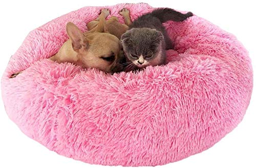 YLCJ Haustier Hund Katze Beruhigendes Bett Rundes Nest Warmer weicher Plüsch Bequem zum Schlafen Winter, Für Kleintiere (Farbe: Rosa, Größe: 70cm) von YLCJ