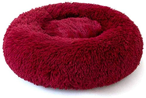 YLCJ Haustier Hund Katze Beruhigendes Bett Rundes Nest Warmer weicher Plüsch Bequem zum Schlafen Winter, Für Kleintiere (Farbe: Rot, Größe: 70cm) von YLCJ