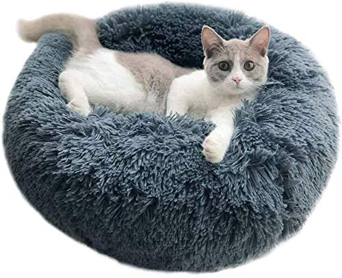 YLCJ Haustier Hund Katze Beruhigendes Bett Rundes Nest Warmer weicher Plüsch Bequem zum Schlafen Winter, Plüsch Donut Haustierbett (Farbe: Dunkelgrau, Größe: 70cm) von YLCJ