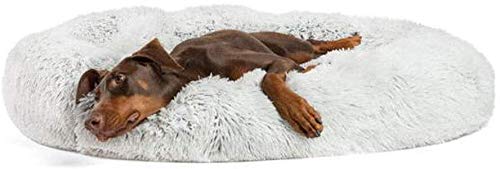 YLCJ Haustier Hund Katze Beruhigendes Bett Rundes Nest Warmer weicher Plüsch Bequem zum Schlafen Winter, Plüsch Donut Haustierbett (Farbe: Grau, Größe: 70cm) von YLCJ