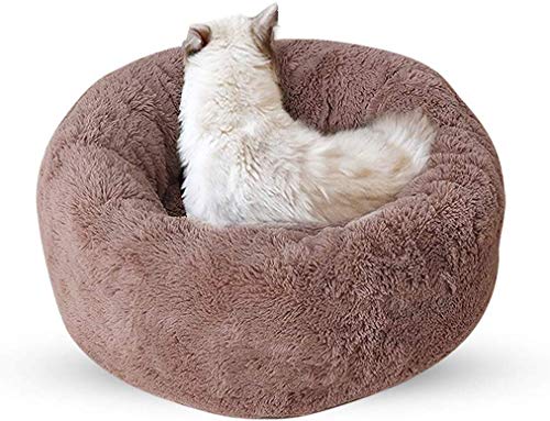 YLCJ Haustierbett, Hund, Katze, rundes, warmes Cuddler Kennel Soft Puppy Sofa, Rutschfester Boden, maschinenwaschbar Vier Jahreszeiten verfügbar (Farbe: Braun, Größe: L: 60 cm) von YLCJ