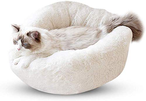 YLCJ Haustierbett, Hundekatze, rundes, warmes Cuddler Kennel Soft Puppy Sofa, Rutschfester Boden, maschinenwaschbar Vier Jahreszeiten verfügbar (Farbe: Weiß, Größe: L: 60 cm) von YLCJ