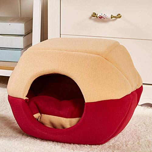 YLCJ Haustierbett Zwinger Cat House Pet Nest, halbgeschlossen Dual-Use-herausnehmbar und waschbar Four Seasons Universal Vier Jahreszeiten erhältlich (Farbe: Rot, Größe: L) von YLCJ