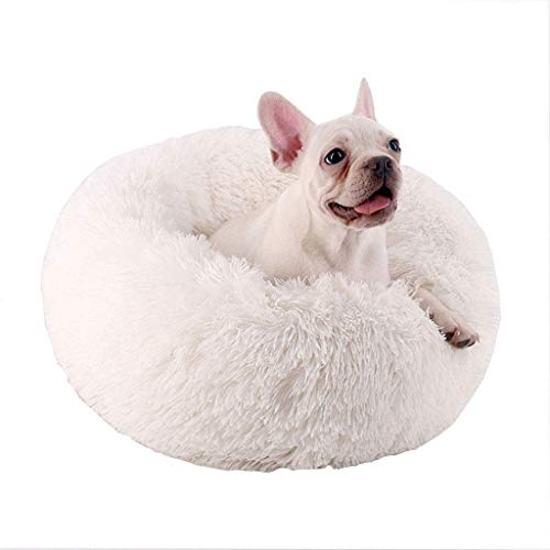 YLCJ Hundebett Deep Sleep Zwinger Bett rund oder oval Nesting Cave Bett, warmes weiches Fell Donut Bett Plüsch bequem zum Schlafen Winter (Farbe: Weiß, Größe: 80cm) von YLCJ