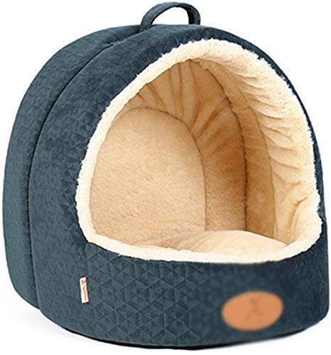 YLCJ Hundebetten Pet Nest rutschfeste Puppy House Warm Plüsch Höhlenschlafsack, Pet House Cave Nest Bettkorb Weiches Kaninchenhaar Kissen (Farbe: Blau, Größe: Mittel) von YLCJ