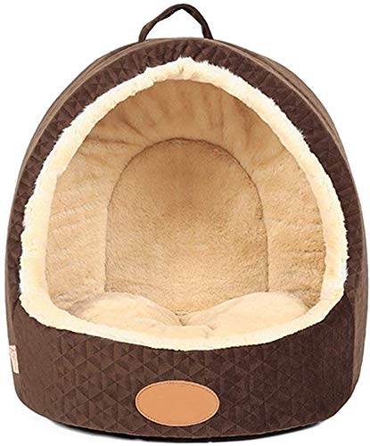 YLCJ Hundebetten Pet Nest rutschfeste Puppy House Warm Plüsch Höhlenschlafsack, Pet House Cave Nest Bettkorb Weiches Kaninchenhaar Kissen (Farbe: Braun, Größe: Klein) von YLCJ