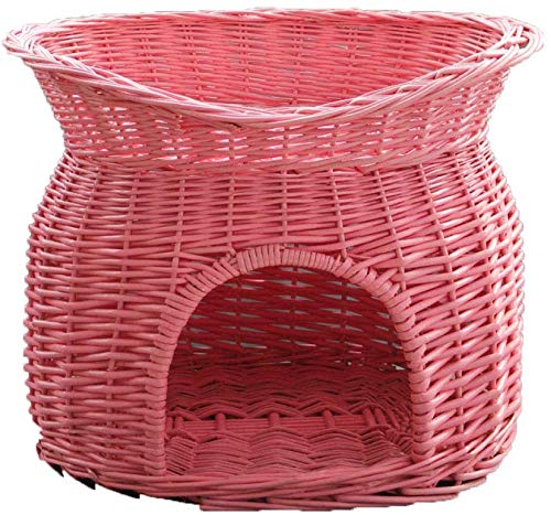 YLCJ Katzenstreu Rattan Four Seasons Zweistöckige Villa House Teddy Kennel Willow Waschbar, Pink-53 * 38cm von YLCJ