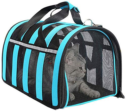 YLCJ Leichte Pet Carrier aus Stoff, atmungsaktiv, ausklappbare Haustiertasche für kleine Hunde und Katzen - Blau (Größe: M42cm * 26cm * 24cm) von YLCJ