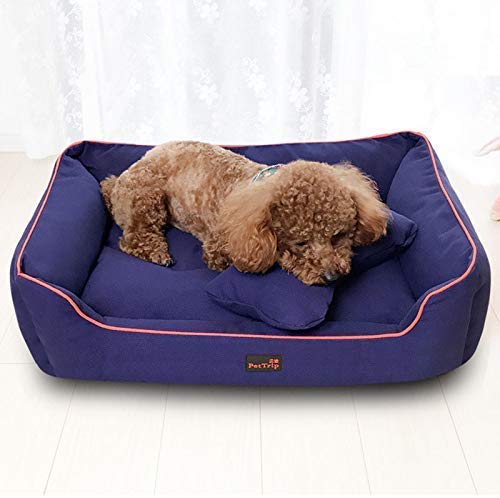 YLCJ Memory Foam Hundebett, orthopädischer Memory Foam, Plüsch-Orthopädisches Gelenkrelief, mehrere Größen und Farben mit Farbkissen, Abnehmbarer Bezug und maschinenwaschbarer Bezug, Navy, M von YLCJ