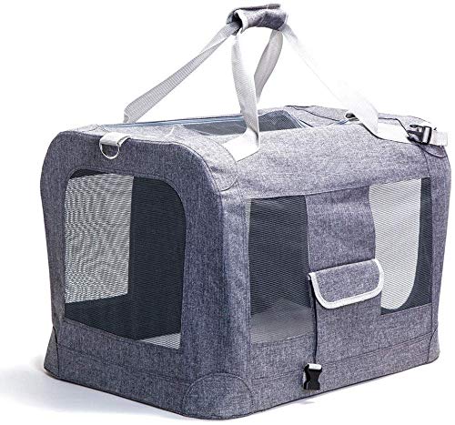 YLCJ Pet Carrier Large Size Pet Cage Stahlrahmen Struktur Oxford Tuch Tragbare Folding Cat Cage Hundekäfig (Farbe: Grau) von YLCJ