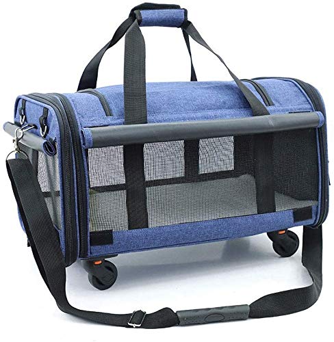 YLCJ Transportbox Atmungsaktiv Faltbar Abnehmbar Universalrad Faltbare Reisetasche Große Kapazität Schleppertasche Transportbox für Haustiere, Transportbox für Hunde und Katzen (Farbe: Blau) von YLCJ