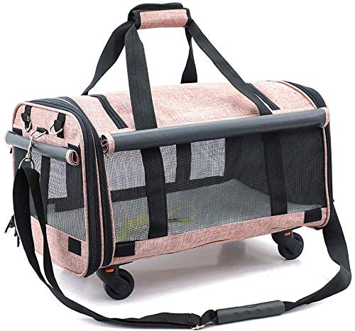 YLCJ Transportbox Atmungsaktiv Faltbar Abnehmbar Universalrad Faltbare Reisetasche Große Kapazität Schleppertasche Transportbox für Haustiere, Transportbox für Hunde und Katzen (Farbe: Pink) von YLCJ