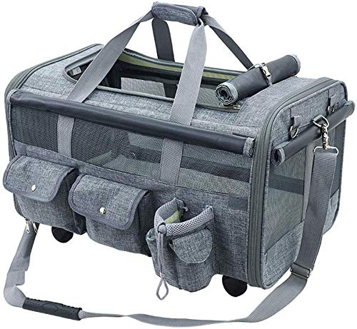 YLCJ Transportbox Atmungsaktiv Faltbar Abnehmbar Universalrad Faltbare Reisetasche Mit Großer Kapazität Schleppertasche Transportbox für Haustiere, Transportbox für Hunde und Katzen (Farbe: Schwarz) von YLCJ