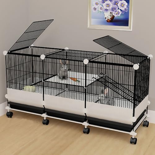 YLEPHNE Kaninchenkäfig, Freigehege für Kaninchen, Kleintiergehege, Herausnehmbares Ausziehtablett, Meerschweinchen Gehege für Frettchen, Chinchillas, Igel(Black,109 * 37 * 55cm) von YLEPHNE