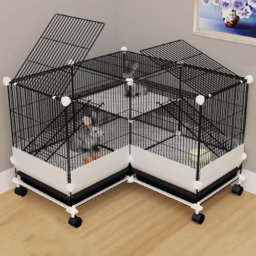 YLEPHNE Kaninchenkäfig Meerschweinchenkäfig Kaninchenlaufstall, Laufstall für Kleintiere für Meerschweinchen, Hamster, Chinchillas und Igel, Kaninchen(Black,74 * 35 * 55cm) von YLEPHNE