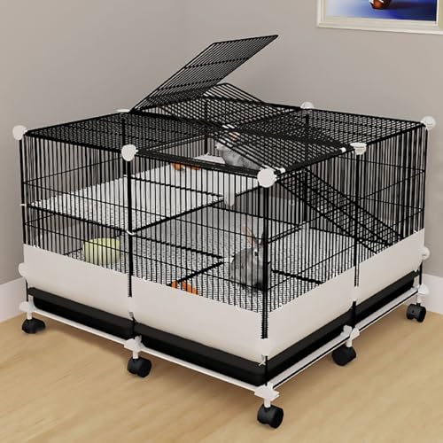 Kaninchenkäfig Meerschweinchenkäfig Kaninchenlaufstall, Laufstall für Kleintiere für Meerschweinchen, Hamster, Chinchillas und Igel, Kaninchen(Black,74 * 72 * 55cm) von YLEPHNE