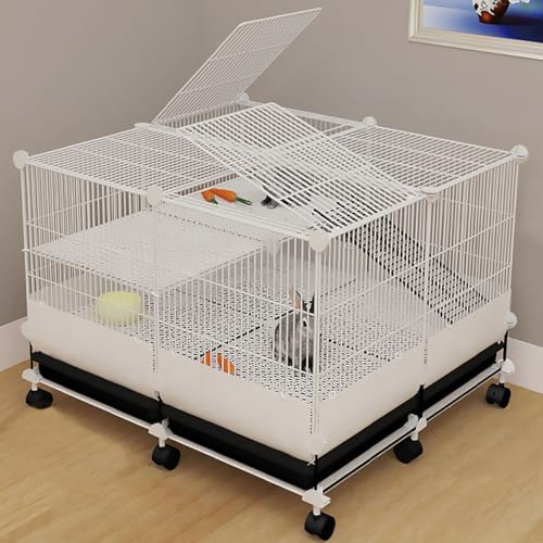 Kaninchenkäfig Meerschweinchenkäfig Kaninchenlaufstall, Laufstall für Kleintiere für Meerschweinchen, Hamster, Chinchillas und Igel, Kaninchen(White,74 * 72 * 55cm) von YLEPHNE