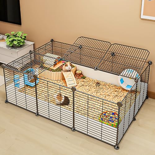 YLEPHNE Kaninchenkäfig, Meerschweinchen Gehege Kaninchenzaun mit Automatischer Kotentfernung und Fußmatten, Laufstall für Kleintiere für Meerschweinchen, Kaninchen(Black,111 * 72 * 37cm) von YLEPHNE