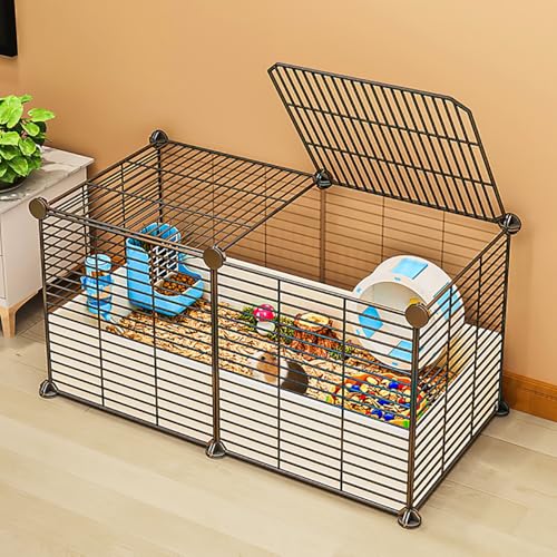 YLEPHNE Kaninchenkäfig, Meerschweinchen Gehege Kaninchenzaun mit Automatischer Kotentfernung und Fußmatten, Laufstall für Kleintiere für Meerschweinchen, Kaninchen(Black,72 * 37 * 37cm) von YLEPHNE