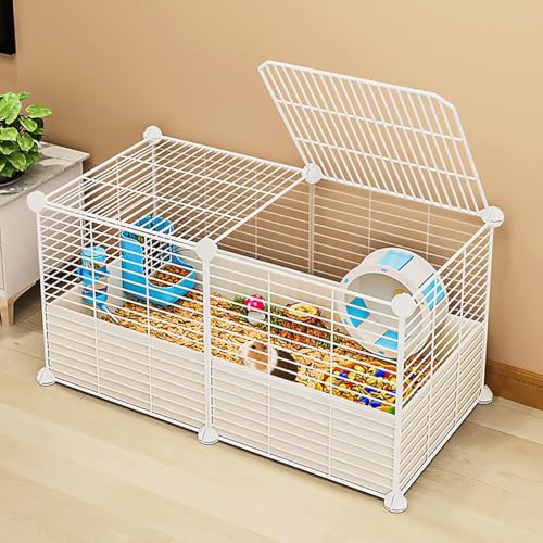 Kaninchenkäfig, Meerschweinchen Gehege Kaninchenzaun mit Automatischer Kotentfernung und Fußmatten, Laufstall für Kleintiere für Meerschweinchen, Kaninchen(White,72 * 37 * 37cm) von YLEPHNE