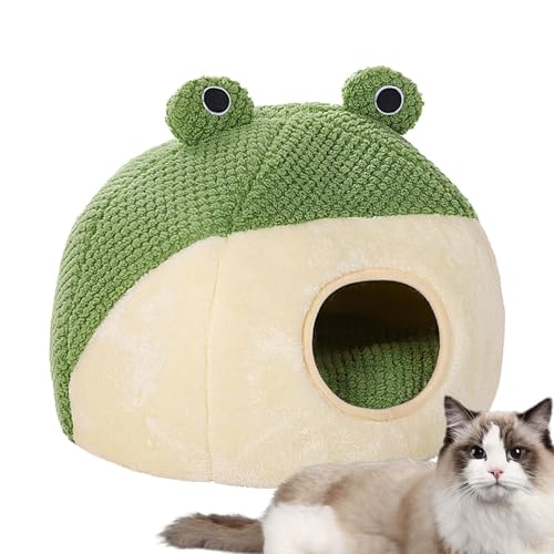 Süßes Frosch-Katzenbett, gemütliche Katzenhöhle, Kätzchen-Schlafsack mit rutschfestem Boden, warmes samtiges Katzenbett für Indoor-Katzen, abnehmbares Kissen, Nest Iglu-Design für Sicherheit und von YLFYSL