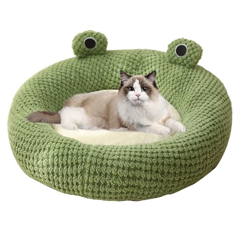 YLFYSL Süßes Frosch-Katzenbett, gemütliche Katzenhöhle, Kätzchen-Schlafsack mit rutschfester Unterseite, warmes samtiges Katzenbett für Indoor-Katzen, abnehmbares Kissen, Nest Iglu-Design für von YLFYSL