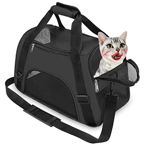 YLONG Transporttasche für Katzen und Hunde, von Fluggesellschaften zugelassen, weiche Seiten, tragbar, faltbar, für Haustiere(M, Black) von YLONG