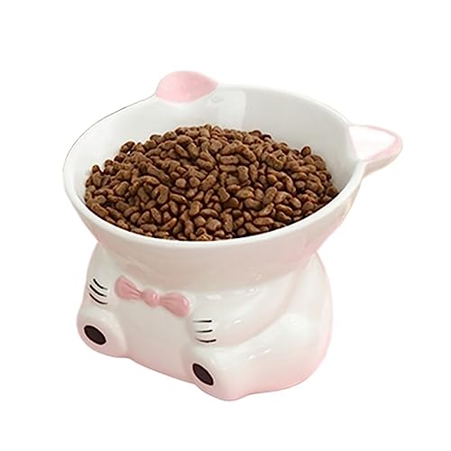 YLWX Katzennapf Erhöht, Geneigter Keramik-Nackenschutz, Hoher Bein-Hundenapf, Schräg Abgewinkelter Katzenfutternapf, Futternapf Katze Erhöht (Color : Pink, Size : S) von YLWX